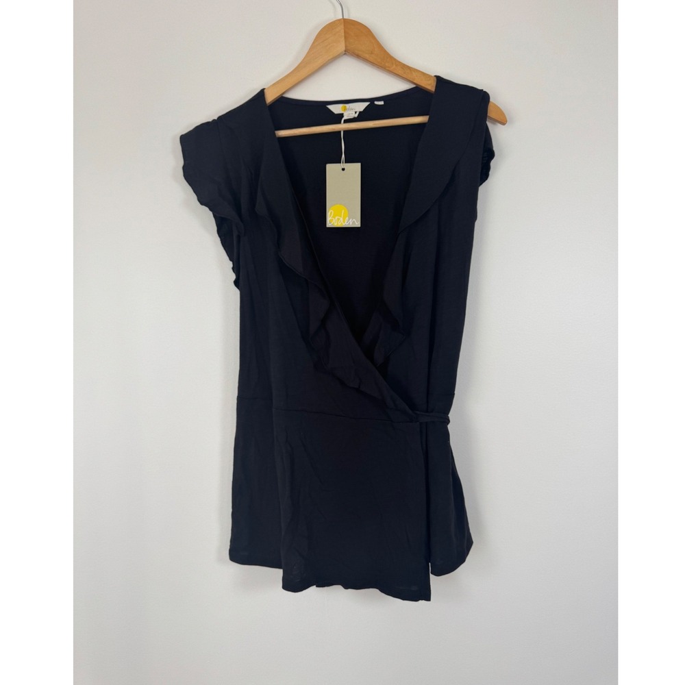 Boden Black Ruffle Wrap Blouse